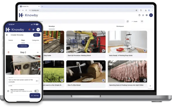 A laptop and smartphone side-by-side, both displaying the same visual guide of a warehouse environment to show responsive design