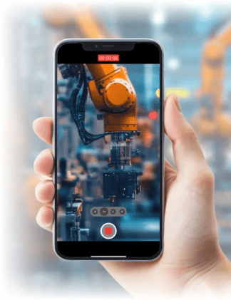 Knowby Capture feature: Using a smartphone to record industrial processes for AI-powered conversion into interactive step-by-step digital guides.