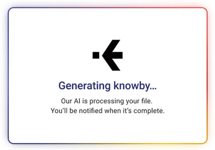 Processing screen showing Knowby AI converting voice-over video into a structured step-by-step guide
