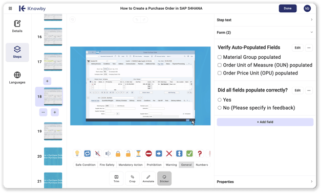 The step-by-step editor workspace showing a simplified layout for building instructions with a few clicks.